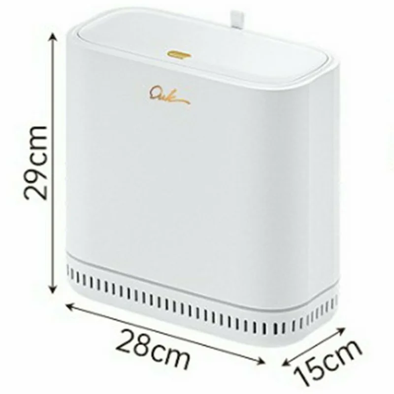 OUK 28 x 15 x 29 cm Smalle Prullenbak voor de Badkamer met Deksel, Ruimtebesparende Smalle Toiletpapiervuilnisbak - Wit