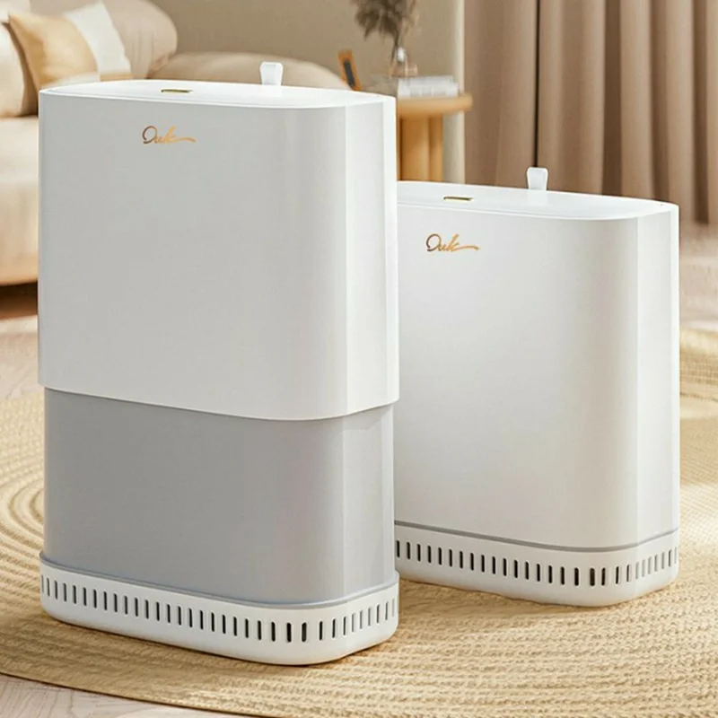 OUK 31 x 15,5 x 32 cm Smalle Badkamerprullenbak met Deksel, Ruimtebesparende Smalle Afgesloten Toiletpapiervuilnisbak - Wit