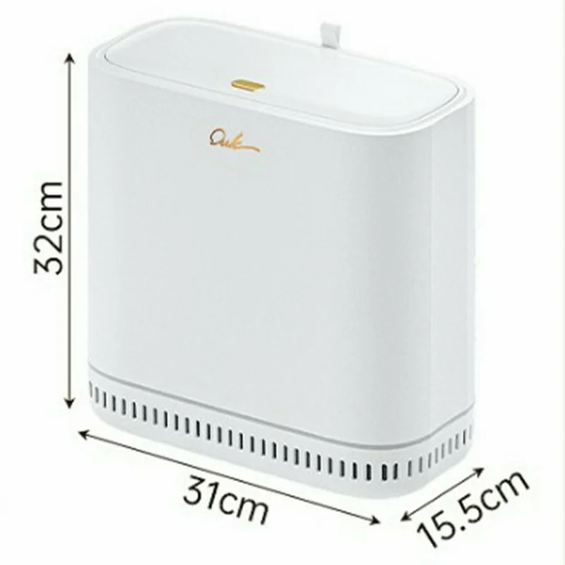 OUK 31 x 15,5 x 32 cm Smalle Badkamerprullenbak met Deksel, Ruimtebesparende Smalle Afgesloten Toiletpapiervuilnisbak - Wit