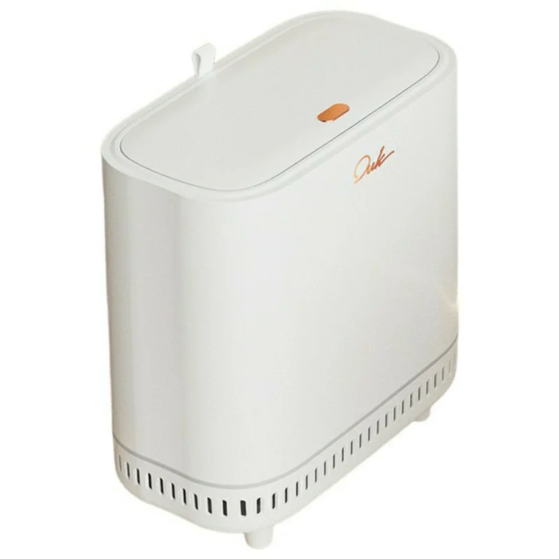 OUK 28 x 15 x 31 cm Slangende Fod Design Smal Badeværelsespapirkurv med Låg, Pladssparende Smal Åbning Lukket Toilet Papirkurv - Hvid