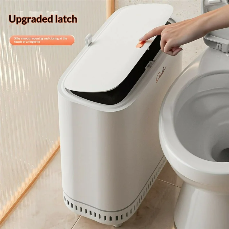 OUK 35 x 15 x 31 cm Slang med løftede fødder, smal skraldespand til badeværelse med låg, pladsbesparende spand til smalle mellemrum, forseglet toiletspand - Hvid