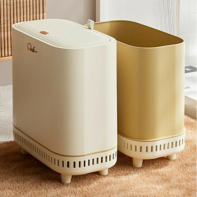 OUK 35 x 15 x 31 cm Slang med løftede fødder, smal skraldespand til badeværelse med låg, pladsbesparende spand til smalle mellemrum, forseglet toiletspand - Hvid