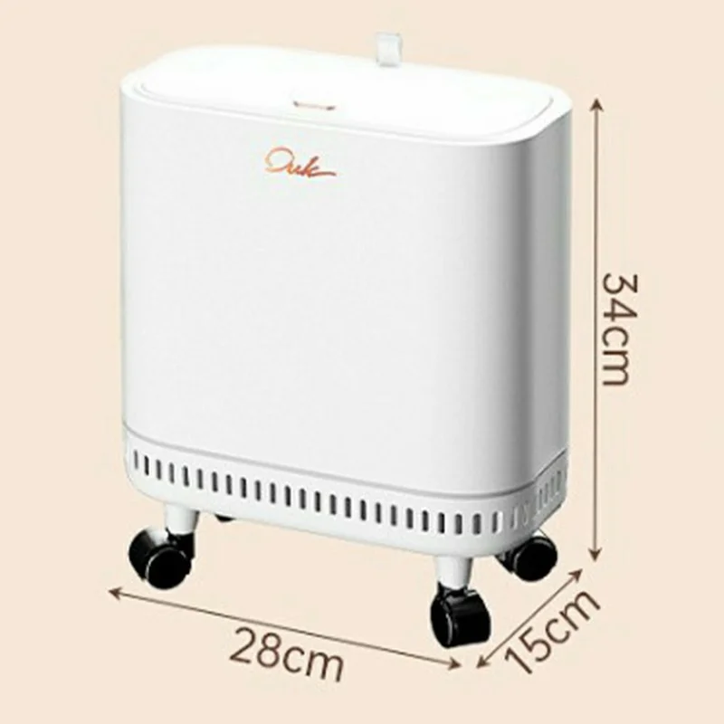 OUK 28 x 15 x 34 cm Poubelle Étroite pour Salle de Bains avec Roulettes et Couvercle, Corbeille à Ordures Étanche pour Espaces Réduits - Blanc