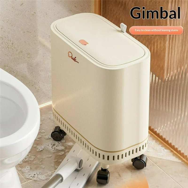 OUK 31 x 15 x 38 cm Poubelle étroite pour salle de bain avec roulettes/couvercle, Corbeille de toilette scellée gain de place pour espaces exigus - Blanc