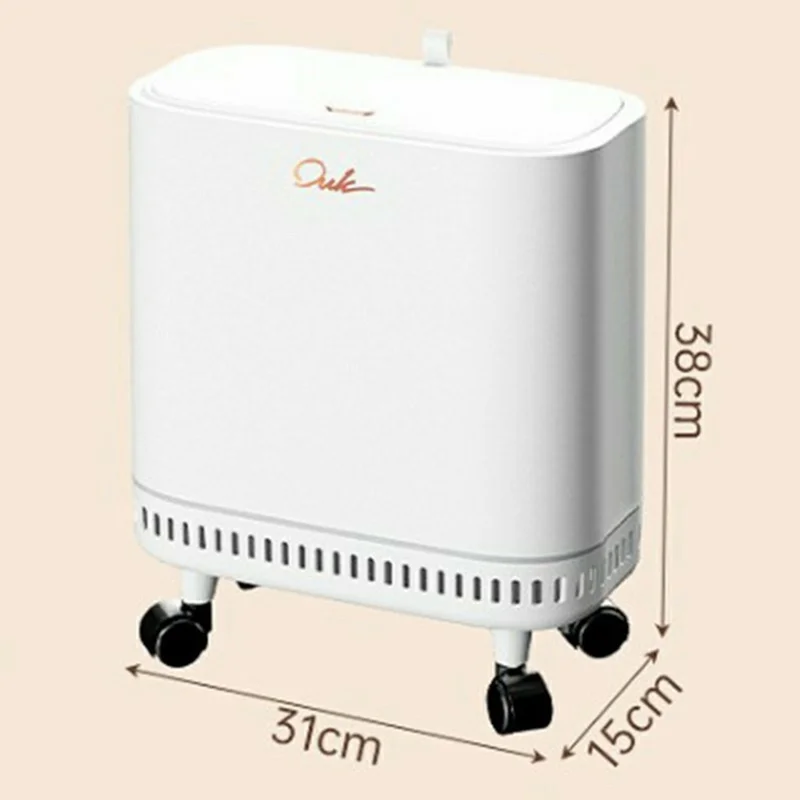 OUK 31 x 15 x 38 cm Poubelle étroite pour salle de bain avec roulettes/couvercle, Corbeille de toilette scellée gain de place pour espaces exigus - Blanc