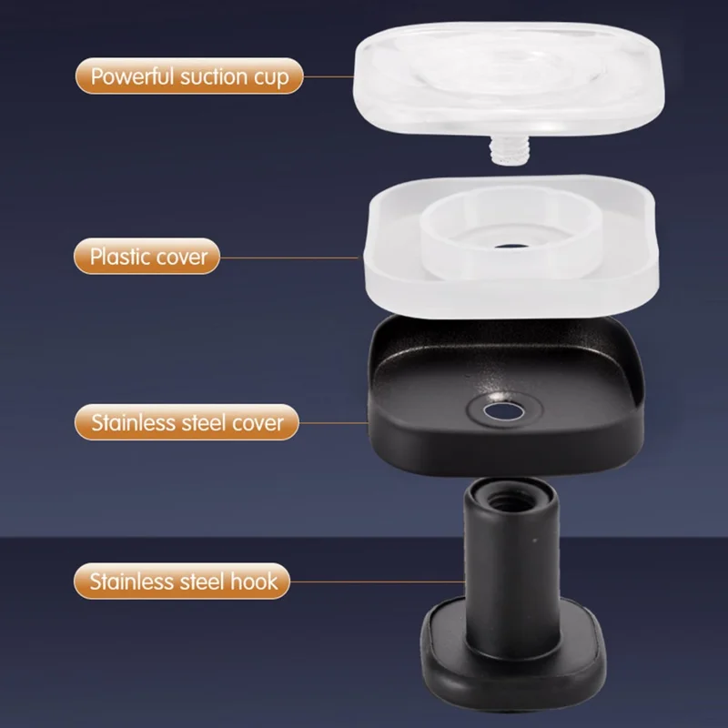 Sugkopperhængelåge til badeværelse, soveværelse, køkken, væghægte, rustfrit stål, firkantet opbevaringsholder - Sort