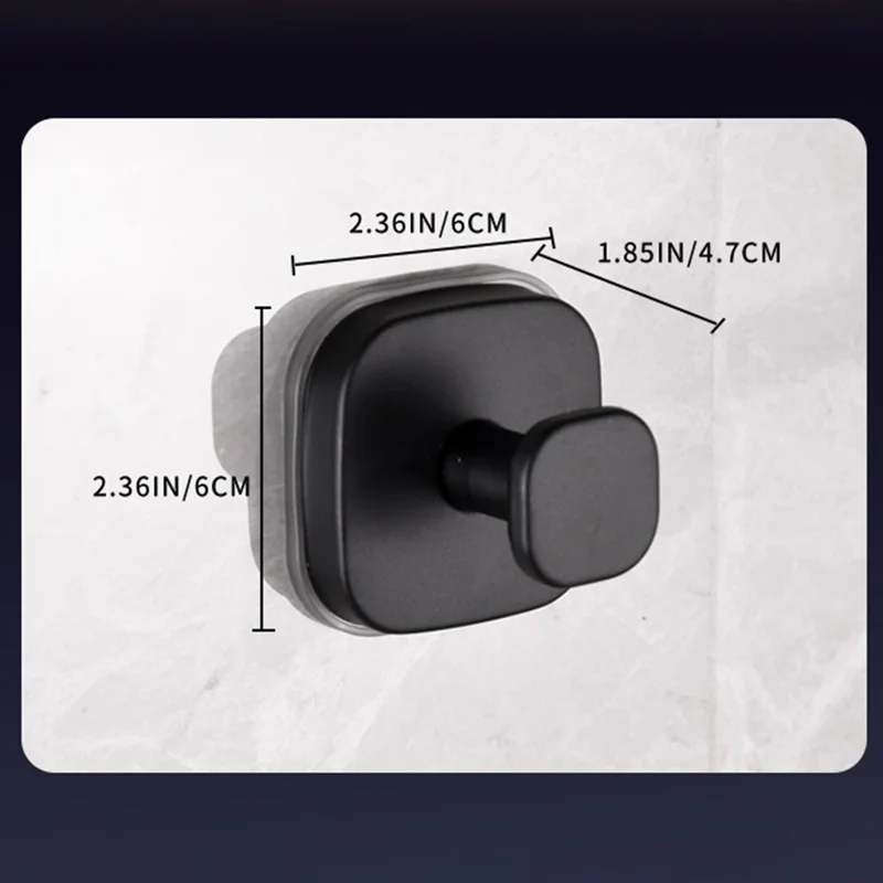 4 Peças de Ganchos em Aço Inoxidável com Ventosa, Sem Perfuração, Cabide Quadrado para Casa de Banho e Cozinha - Preto