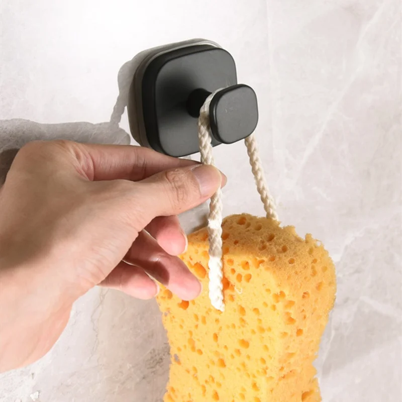 4 Peças de Ganchos em Aço Inoxidável com Ventosa, Sem Perfuração, Cabide Quadrado para Casa de Banho e Cozinha - Preto