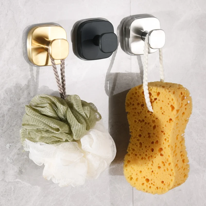 4 Peças de Ganchos em Aço Inoxidável com Ventosa, Sem Perfuração, Cabide Quadrado para Casa de Banho e Cozinha - Preto