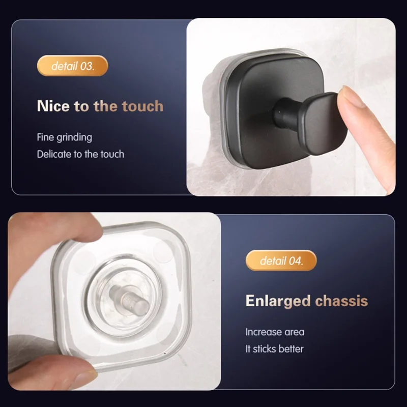 4 Peças de Ganchos em Aço Inoxidável com Ventosa, Sem Perfuração, Cabide Quadrado para Casa de Banho e Cozinha - Preto
