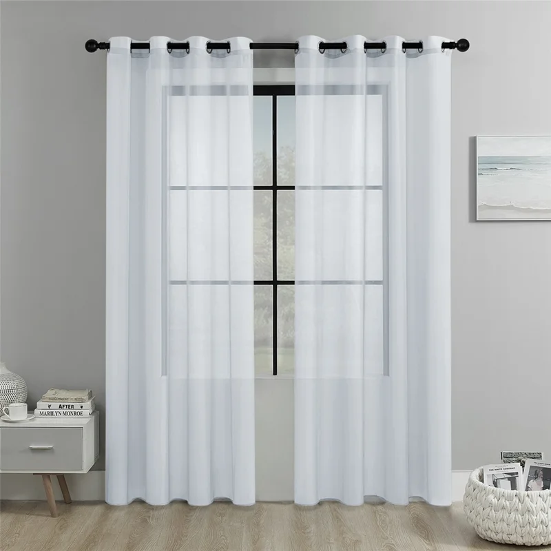 2 stk. 134 x 210 cm halvgennemsigtige gardiner med øjelås i top, ensfarvede gardiner til stue, balkonvindue – hvid