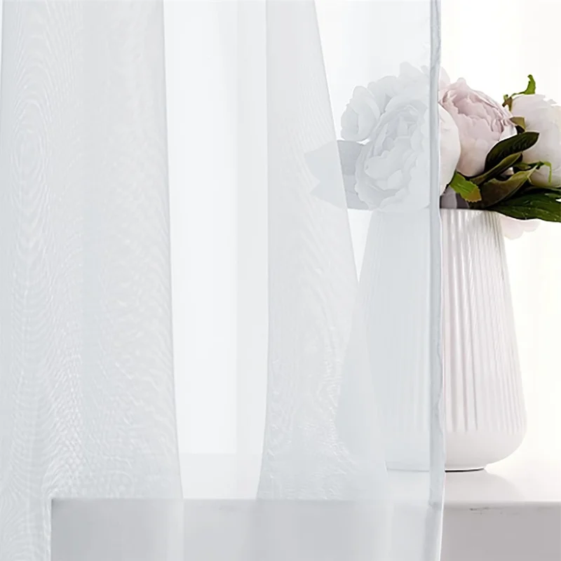 2Pcs 134 x 240cm Semi Sheer Curtain Eyelet Top Solid Color Curtain for Living Room Balcony Window - White