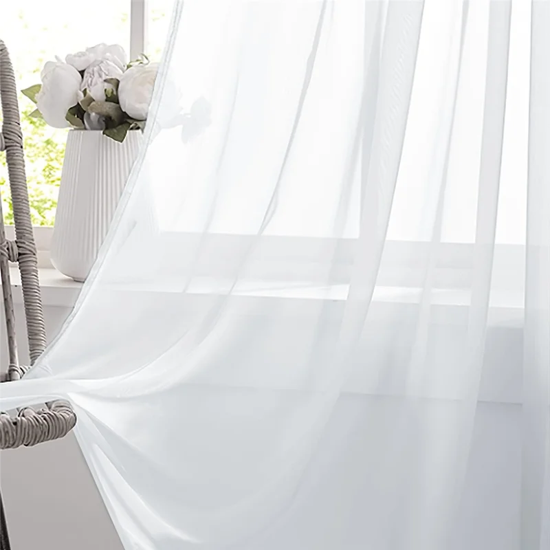 2Pcs 134 x 270cm Semi Sheer Curtain Eyelet Top Solid Color Curtain for Living Room Balcony Window - White