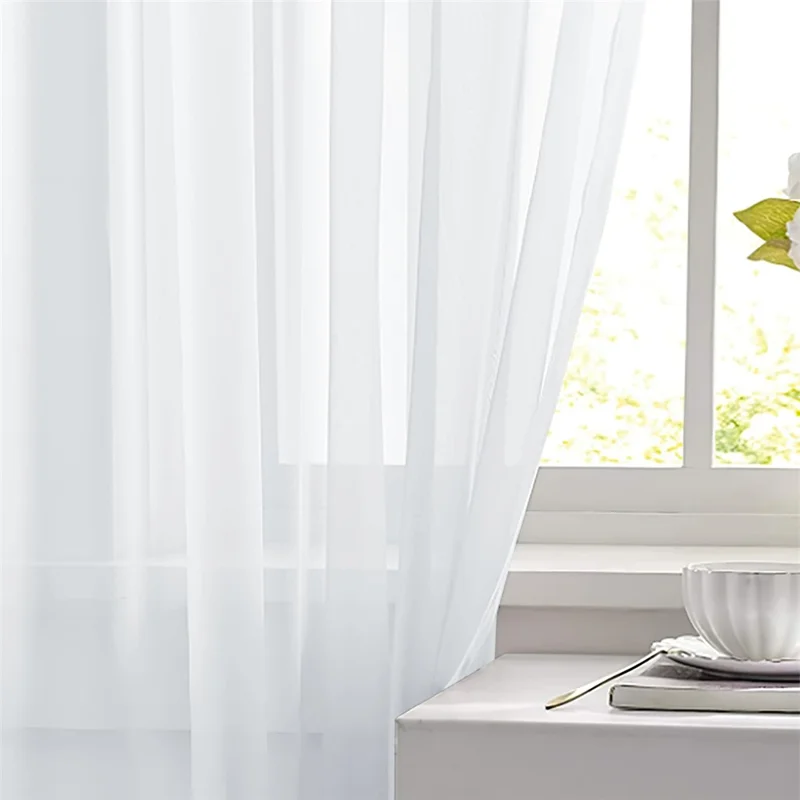 2Pcs 134 x 270cm Semi Sheer Curtain Eyelet Top Solid Color Curtain for Living Room Balcony Window - White
