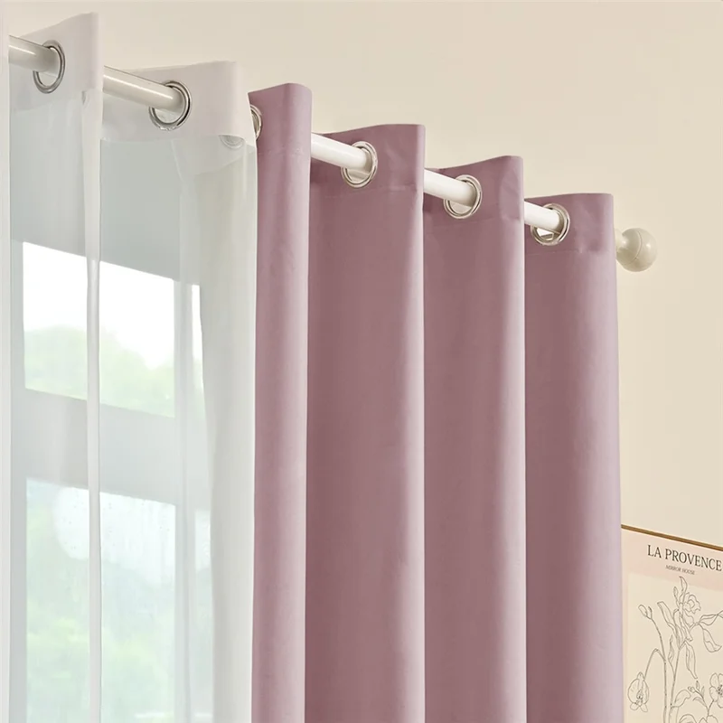 3Pcs 132 x 210cm Curtains Set Blackout Curtains Drapes for Living Room Bedroom - 2Pcs Pink + 1Pc White