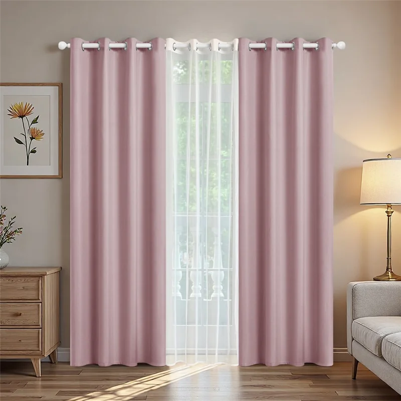 3Pcs 132 x 240cm Curtains Set Blackout Curtains Drapes for Living Room Bedroom - 2Pcs Pink + 1Pc White