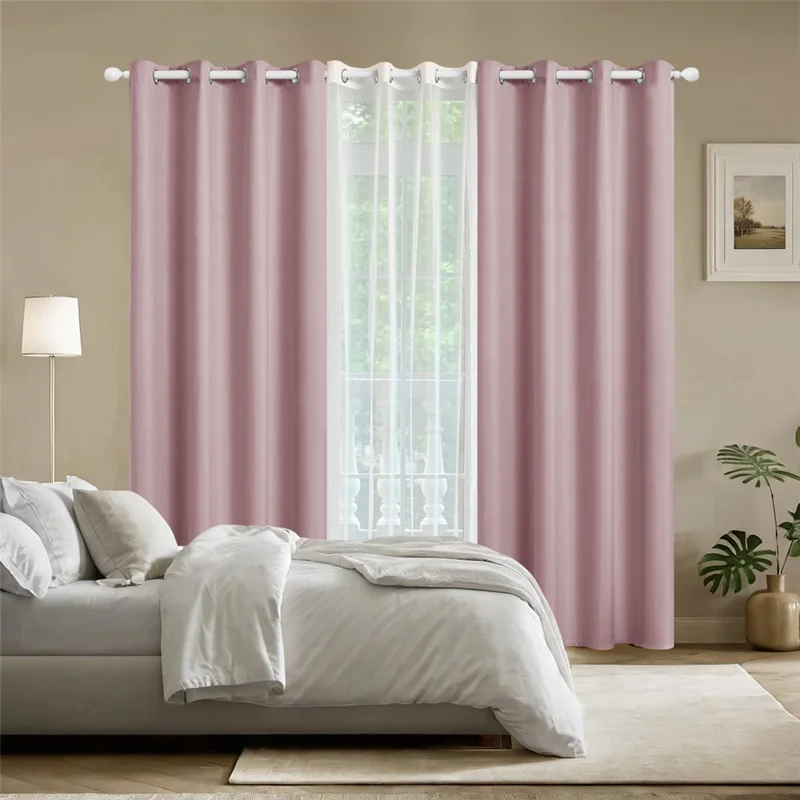 3Pcs 132 x 240cm Curtains Set Blackout Curtains Drapes for Living Room Bedroom - 2Pcs Pink + 1Pc White