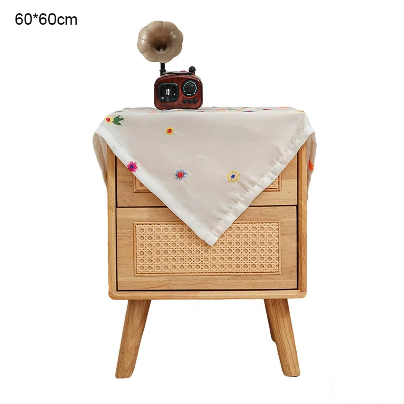Telo per Comodino 60 x 60 cm, Copertura Antipolvere con Ricamo Floreale per Stampante, Microonde, Frigorifero - Bianco