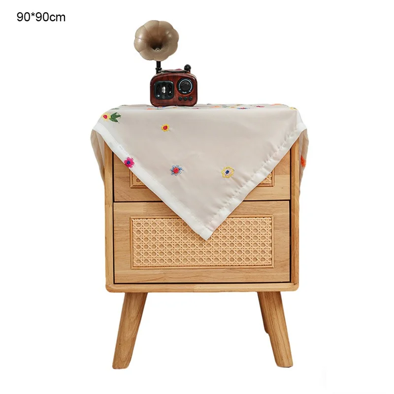 Telo per Comodino 90 x 90 cm, Copertura Antipolvere con Ricamo Floreale Bianco per Stampante, Forno a Microonde, Frigorifero