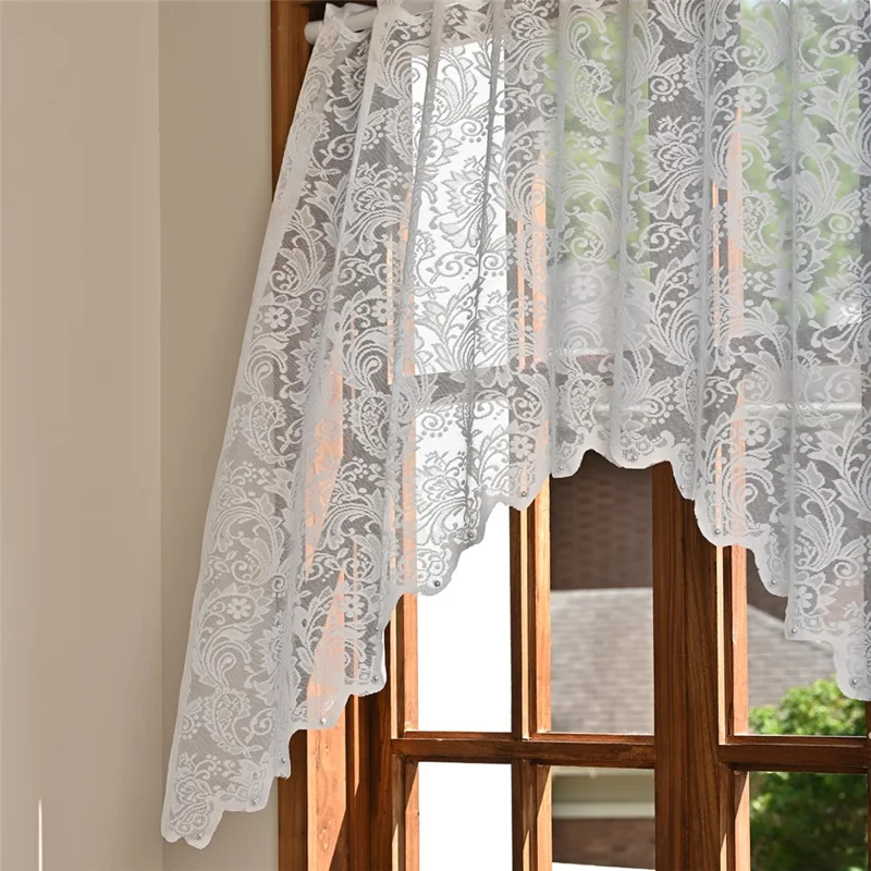 160 x 100cm Sheer Curtain Lace Flower Short Curtain Home Decor for Living Room - White