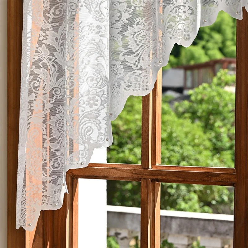 160 x 100cm Sheer Curtain Lace Flower Short Curtain Home Decor for Living Room - White
