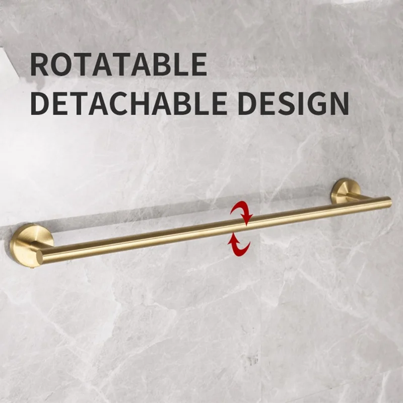 5Pcs Bathroom Hardware Set Stainless Steel Towel Bar Tissue Holder Wall Mounted Storage Hook - Gold