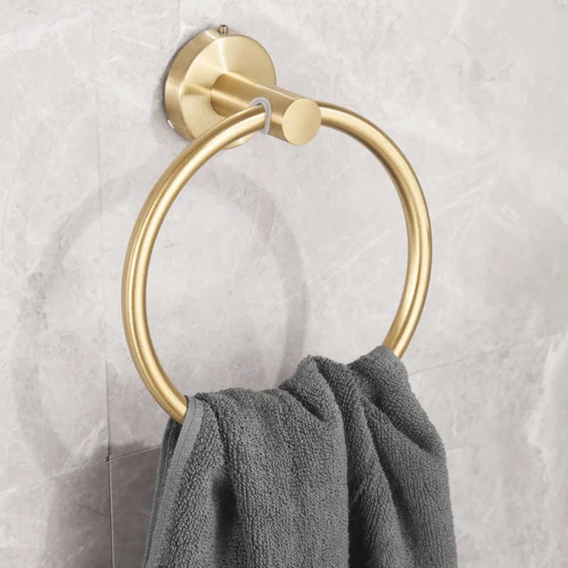 5Pcs Bathroom Hardware Set Stainless Steel Towel Bar Tissue Holder Wall Mounted Storage Hook - Gold