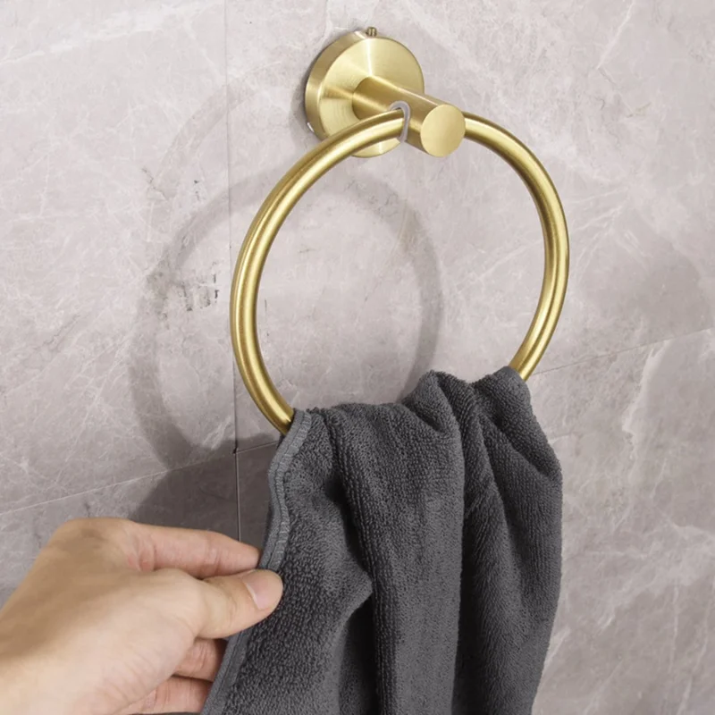 5Pcs Bathroom Hardware Set Stainless Steel Towel Bar Tissue Holder Wall Mounted Storage Hook - Gold