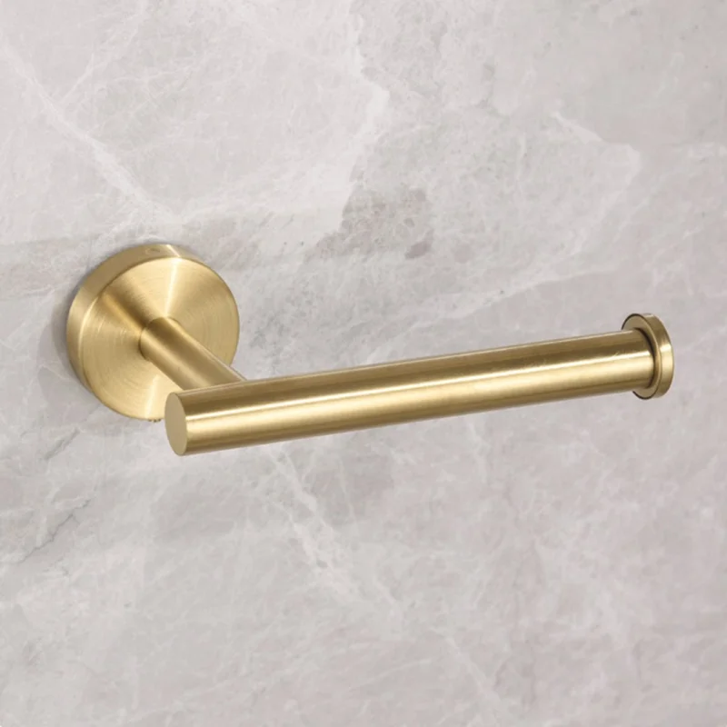 5Pcs Bathroom Hardware Set Stainless Steel Towel Bar Tissue Holder Wall Mounted Storage Hook - Gold