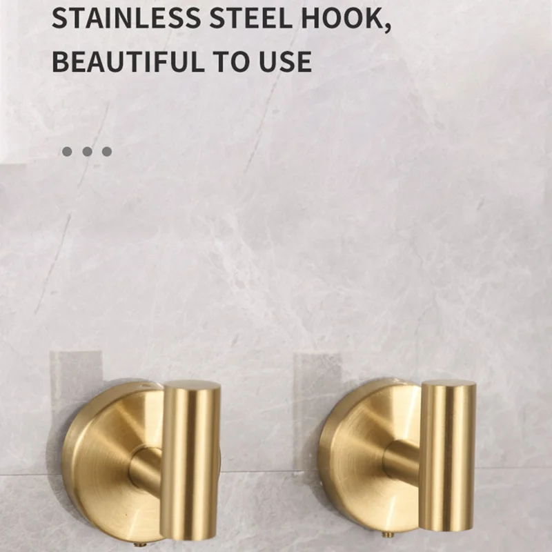 5Pcs Bathroom Hardware Set Stainless Steel Towel Bar Tissue Holder Wall Mounted Storage Hook - Gold