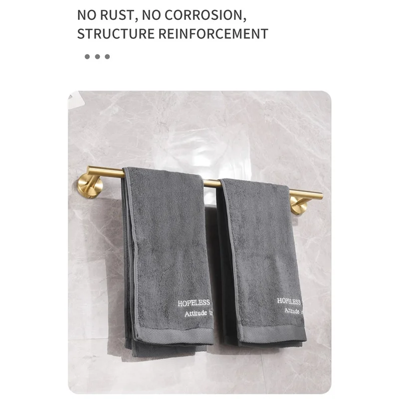 5Pcs Bathroom Hardware Set Stainless Steel Towel Bar Tissue Holder Wall Mounted Storage Hook - Gold