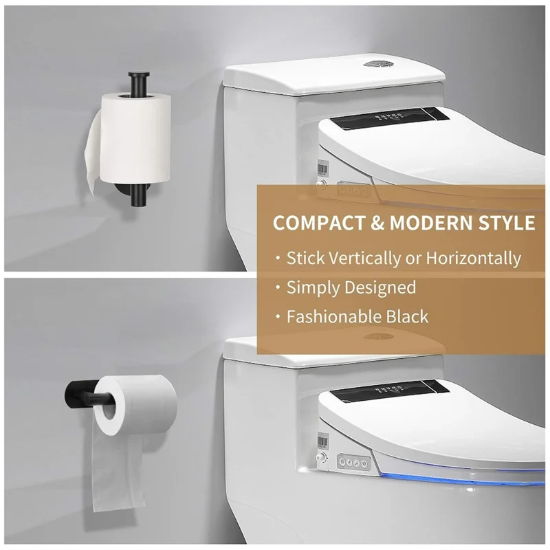 16cm Paper Towel Holder for Kitchen Bathroom No Drill Stainless Steel Toilet Roll Dispenser - Black