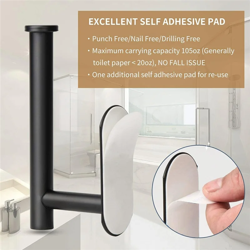 16cm Paper Towel Holder for Kitchen Bathroom No Drill Stainless Steel Toilet Roll Dispenser - Black