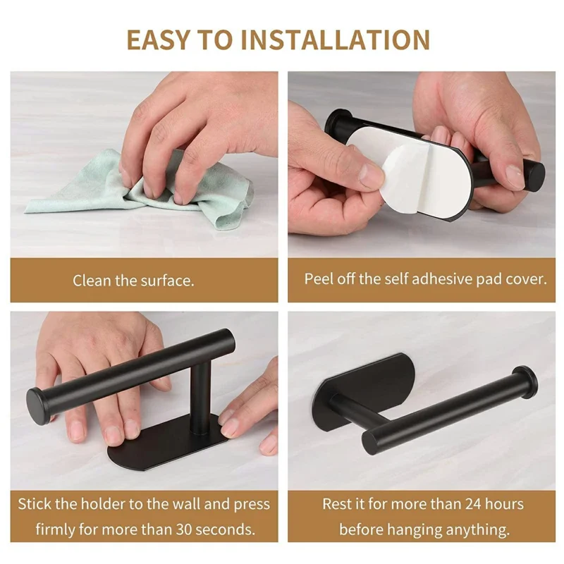 16cm Paper Towel Holder for Kitchen Bathroom No Drill Stainless Steel Toilet Roll Dispenser - Black