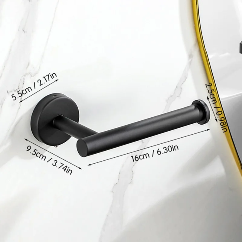 Wall Mounted Toilet Paper Holder for Bathroom Stainless Steel Rust Proof Space Saving Tissue Rack - Black