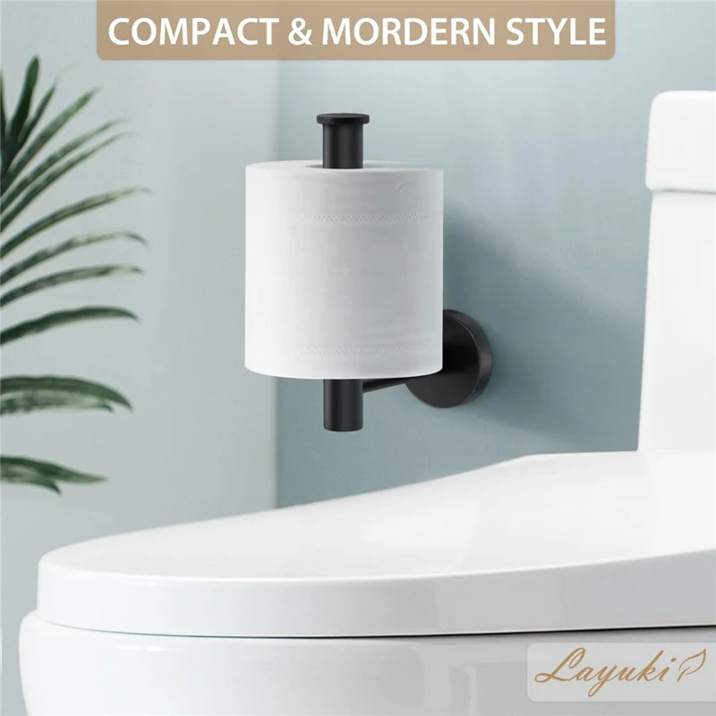 Wall Mounted Toilet Paper Holder for Bathroom Stainless Steel Rust Proof Space Saving Tissue Rack - Black