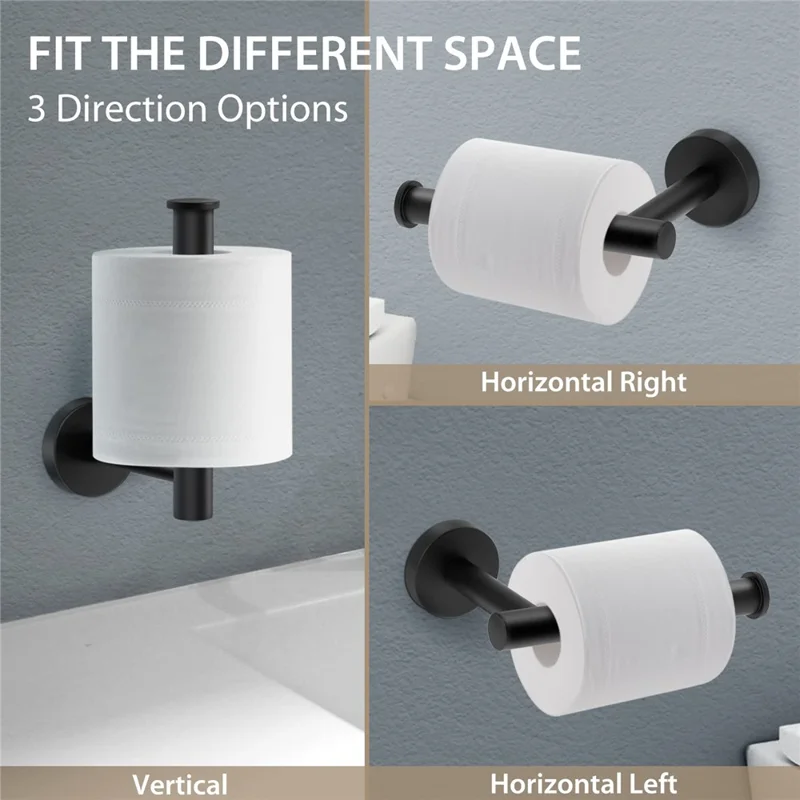 Wall Mounted Toilet Paper Holder for Bathroom Stainless Steel Rust Proof Space Saving Tissue Rack - Black