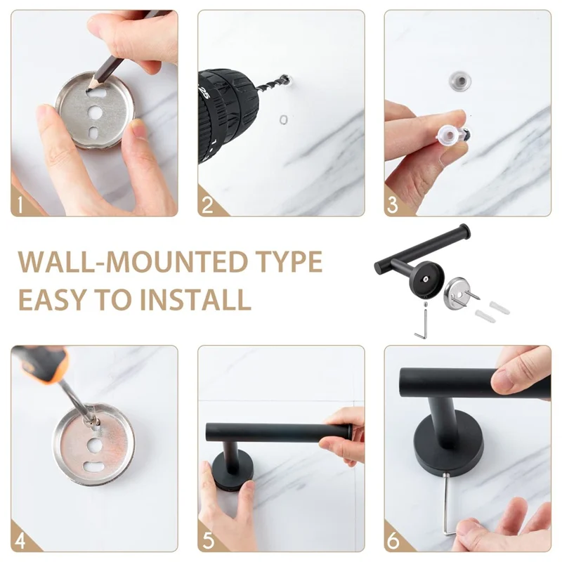 Wall Mounted Toilet Paper Holder for Bathroom Stainless Steel Rust Proof Space Saving Tissue Rack - Black