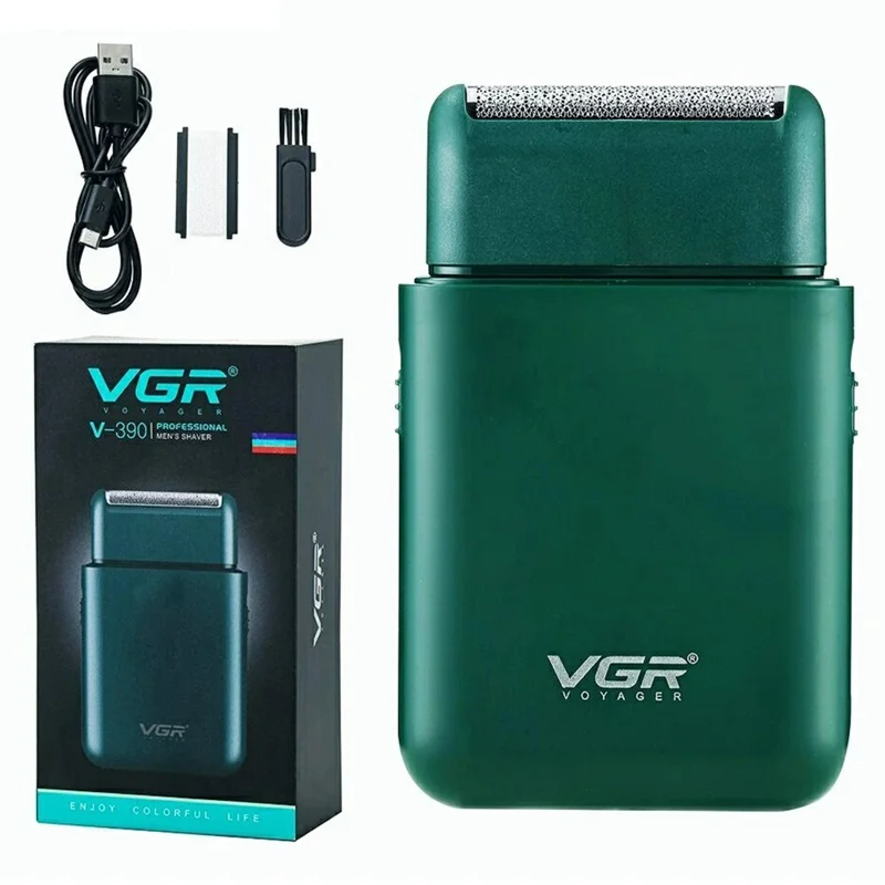 VGR V-390 Portable Electric Shaver for Men Waterproof USB Rechargeable Mini Razor - Green