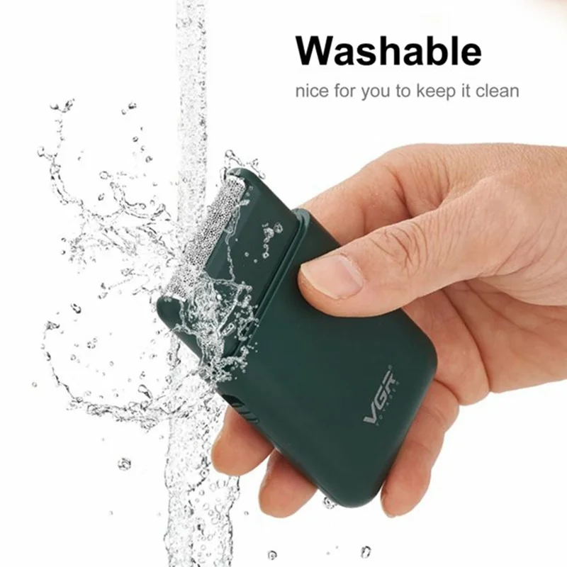 VGR V-390 Portable Electric Shaver for Men Waterproof USB Rechargeable Mini Razor - Green