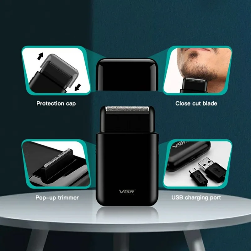 VGR V-390 Portable Electric Shaver for Men Waterproof USB Rechargeable Mini Razor - Green