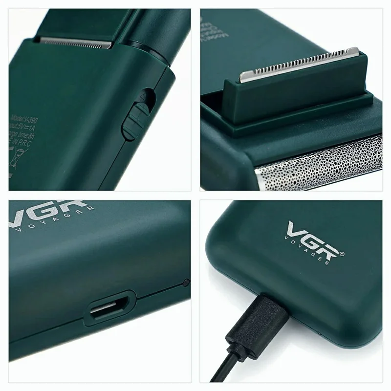 VGR V-390 Portable Electric Shaver for Men Waterproof USB Rechargeable Mini Razor - Green
