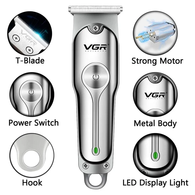 VGR V-071 Professional Hair Clipper Dual Speed Low Noise USB Rechargeable T-Blade Hair Trimmer