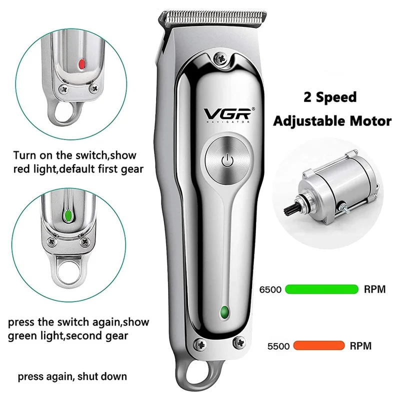 VGR V-071 Professional Hair Clipper Dual Speed Low Noise USB Rechargeable T-Blade Hair Trimmer