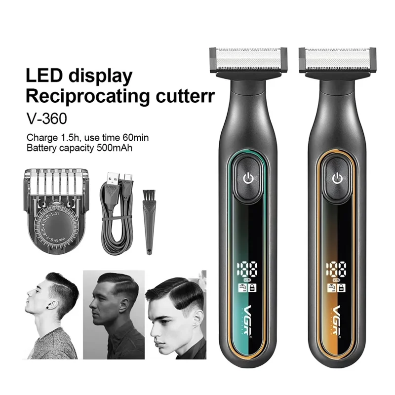 VGR V-360 Elektrischer Rasierer IPX6 wasserdicht, USB wiederaufladbar, mit LED-Display, für Herren – Grün