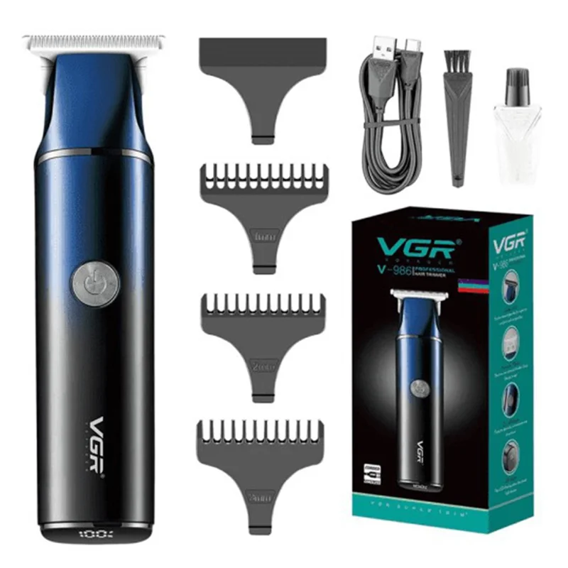 VGR V-986 Digital Display Professional Hair Clipper USB Rechargeable Cordless Hair Trimmer for Home / Salon - Blue