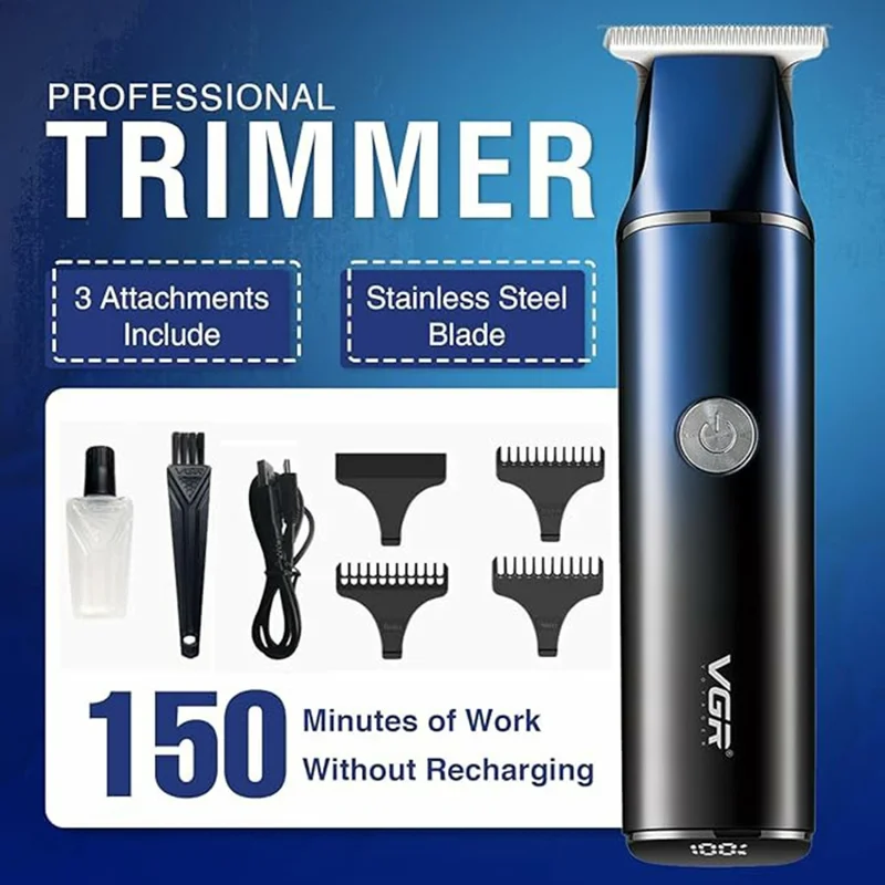 VGR V-986 Digital Display Professional Hair Clipper USB Rechargeable Cordless Hair Trimmer for Home / Salon - Blue