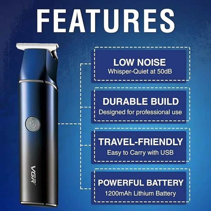 VGR V-986 Digital Display Professional Hair Clipper USB Rechargeable Cordless Hair Trimmer for Home / Salon - Blue