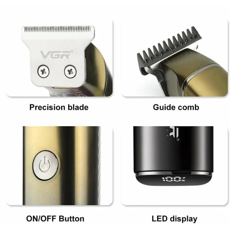 VGR V-986 Digital Display Professional Hair Clipper USB Rechargeable Cordless Hair Trimmer for Home / Salon - Blue