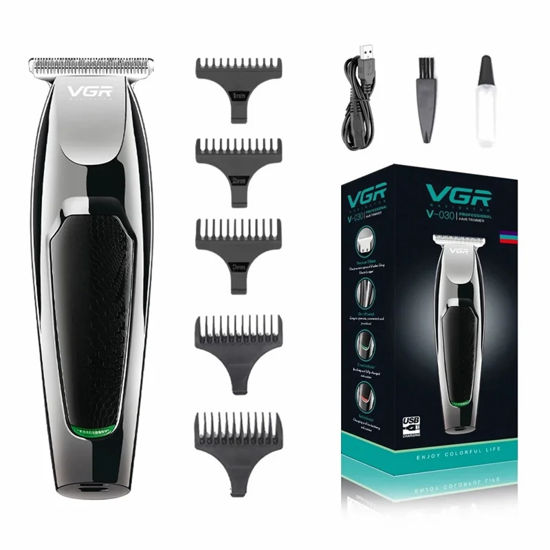 VGR V-030 Professional Hair Clipper USB Rechargeable Electric Hair Trimmer with 1  /  2  /  3  /  4  /  5mm Guide Combs - Black